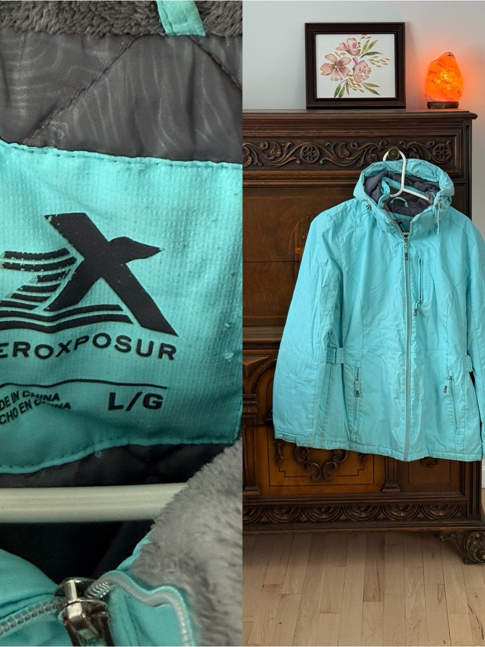 Women's Light Aqua Hooded Winter Jacket - L/G